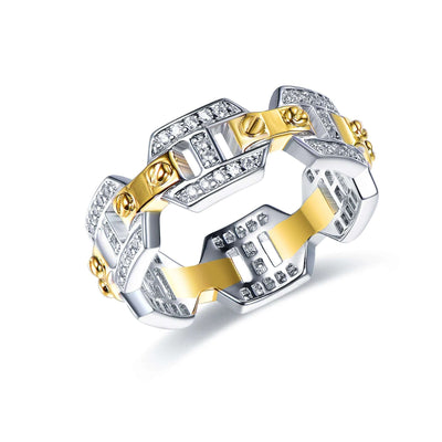 14K & 18K Gold and White Gold Plating Men's and Women's Jewelry Two-ToneBrick Ring Chain Ring Kirin Jewelry