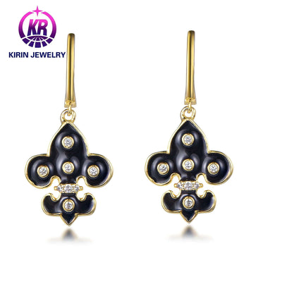 14K and 18K gold fashion jewelry customized irregular dark pendant earrings with diamond inlaid women's pendant long earrings Kirin Jewelry