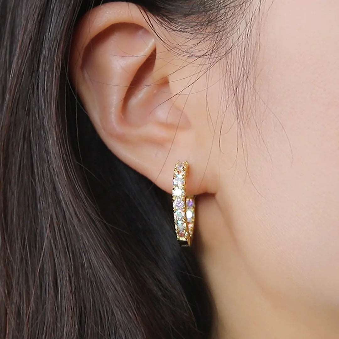 18K Gold Endless Hoop Earrings Oversized Colorful White Stones CC Pink Crystal Gem Quartz Huggie earrings Kirin Jewelry