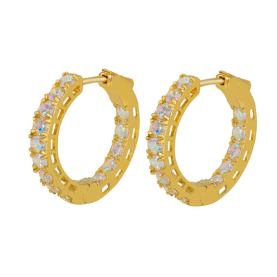 18K Gold Endless Hoop Earrings Oversized Colorful White Stones CC Pink Crystal Gem Quartz Huggie earrings Kirin Jewelry