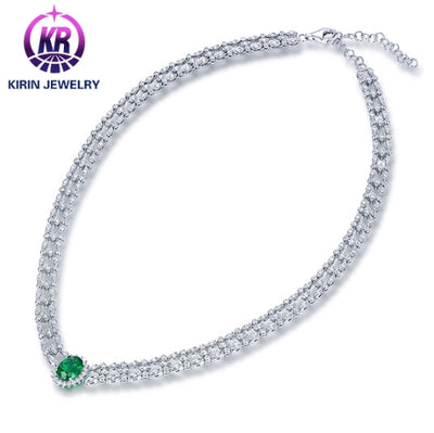 18K gold gemstone necklace with emerald diamond_KN41405 Kirin Jewelry