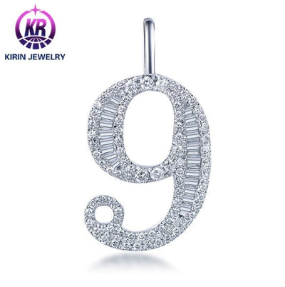 18K gold gemstone pendant Number 9 with diamond_KP41410 Kirin Jewelry
