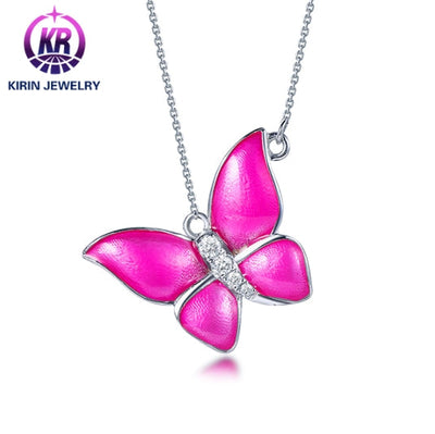18K gold gemstone pendant butterfly with diamond_KP40804 Kirin Jewelry