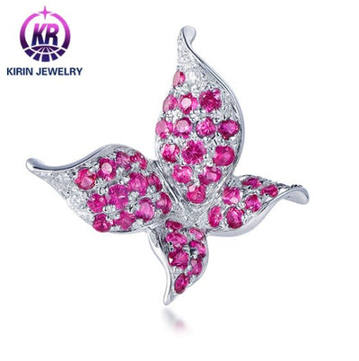 18K gold gemstone pendant butterfly with ruby diamond_KP40702 Kirin Jewelry