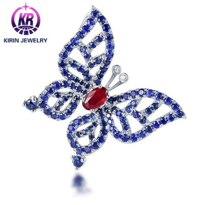 18K gold gemstone pendant butterfly with ruby sapphire diamond_KP40604 Kirin Jewelry