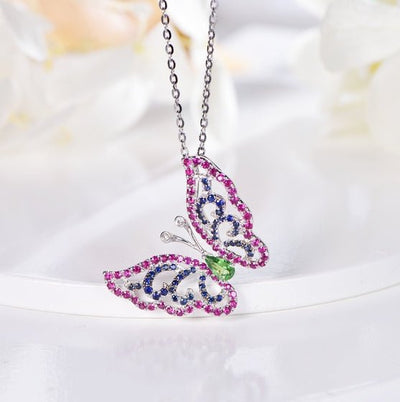 18K gold gemstone pendant butterfly with ruby sapphire emerald diamond_KP40603 Kirin Jewelry