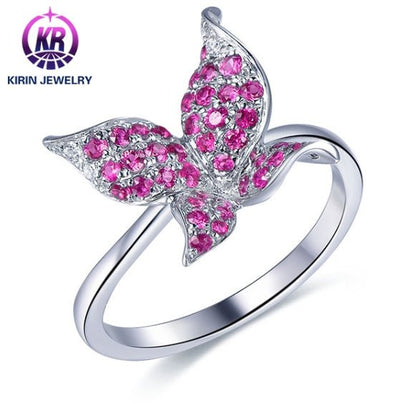 18K gold gemstone ring for women_butterfly with ruby diamond_KR40203 Kirin Jewelry