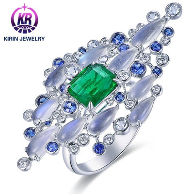 18K gold gemstone ring triangle with sapphire emerald diamond_KR41403 Kirin Jewelry