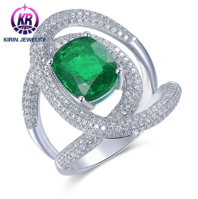 18K gold gemstone ring with emerald diamond_KR41402 Kirin Jewelry