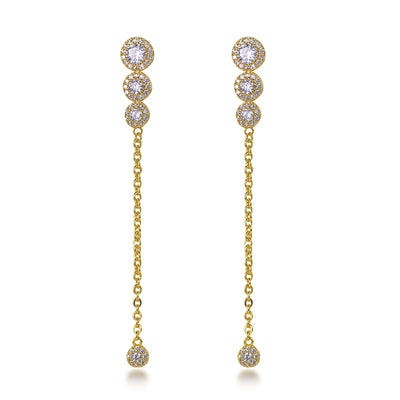 18k gold 3ball chain earring ladies luxury full diamond tassel long earrings long chain pendant earrings Kirin Jewelry