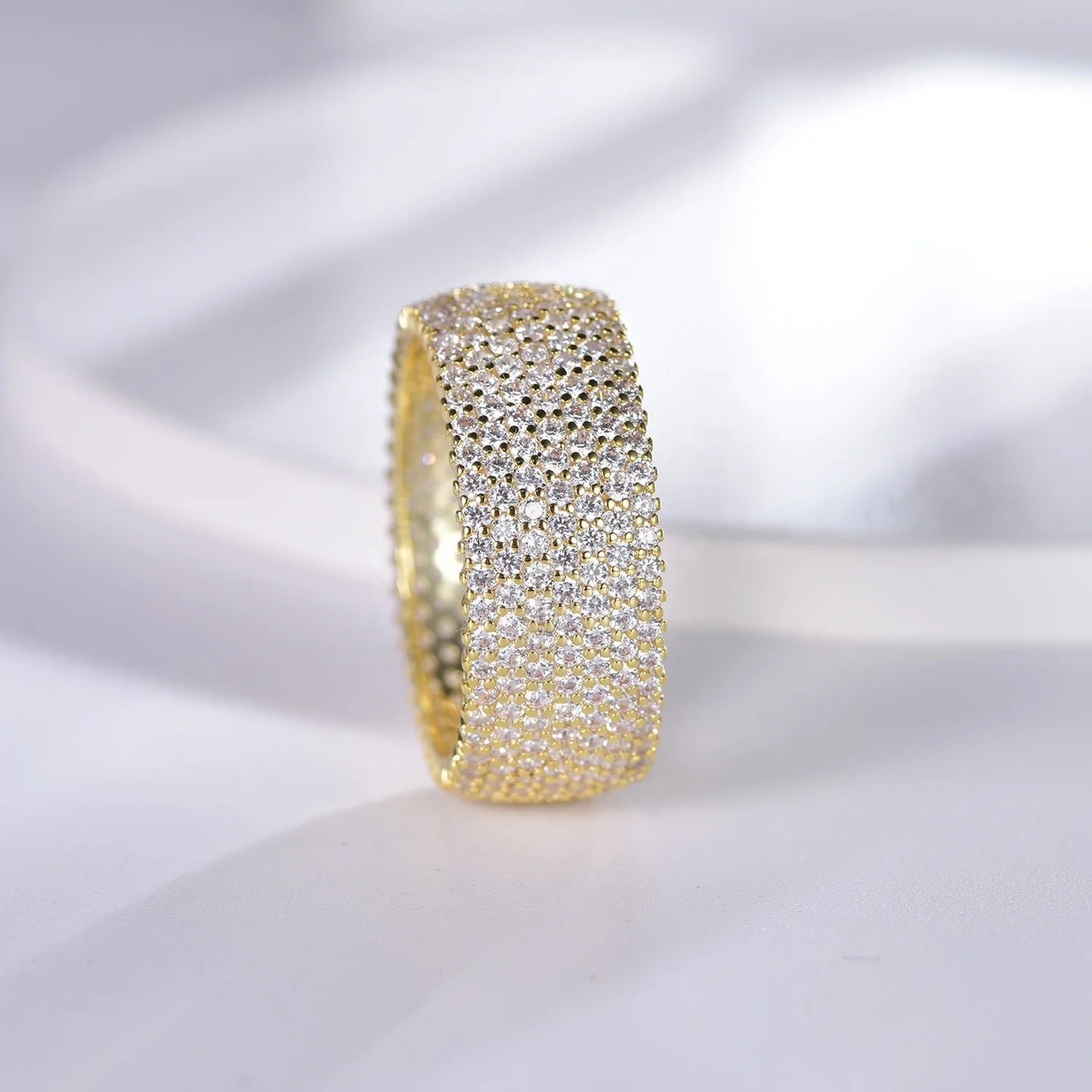 925 Silver CZ Pave Wide Eternity Band Rings for Women Statement Ring