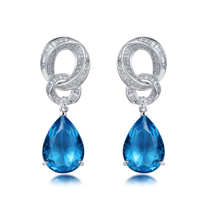 925 Sterling Silver Earrings 5A CZ Aquamarine Mossinate Blue Topaz Diamond Earrings Dangle Drop Earrings Kirin Jewelry