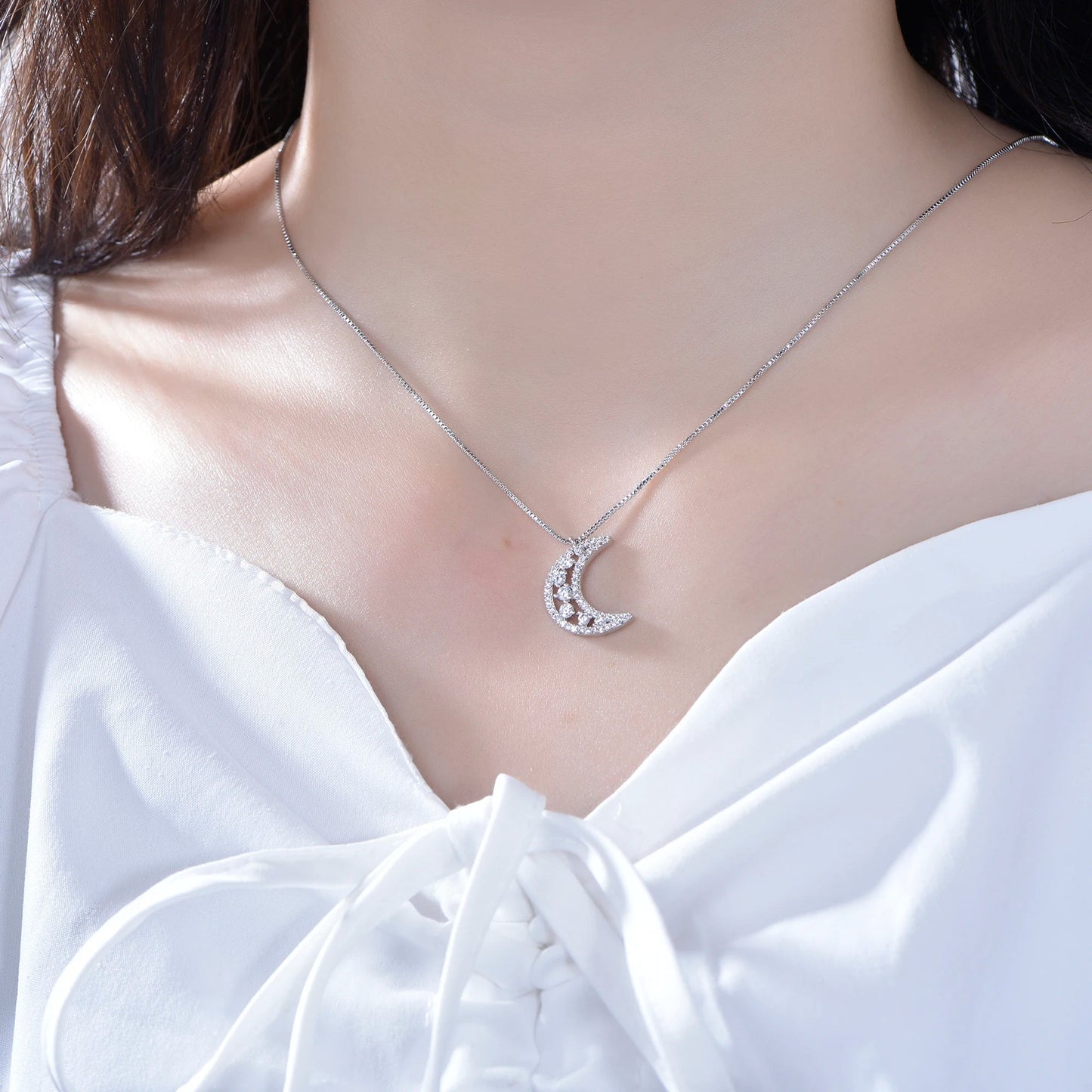 925 Sterling Silver Gold Plated Moon pendant Crystal Fashion moon Pendant Charm Necklace Jewelry Women valentines day gift Kirin Jewelry