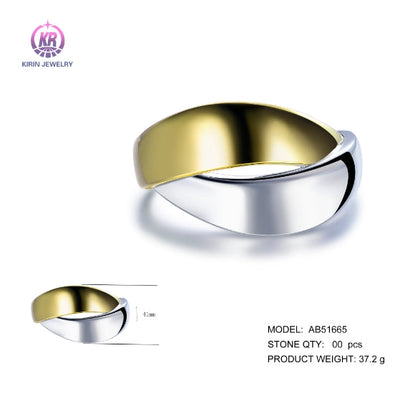 925 silver bangle with 2-tone plating rhodium and 14K gold AB51665 Kirin Jewelry