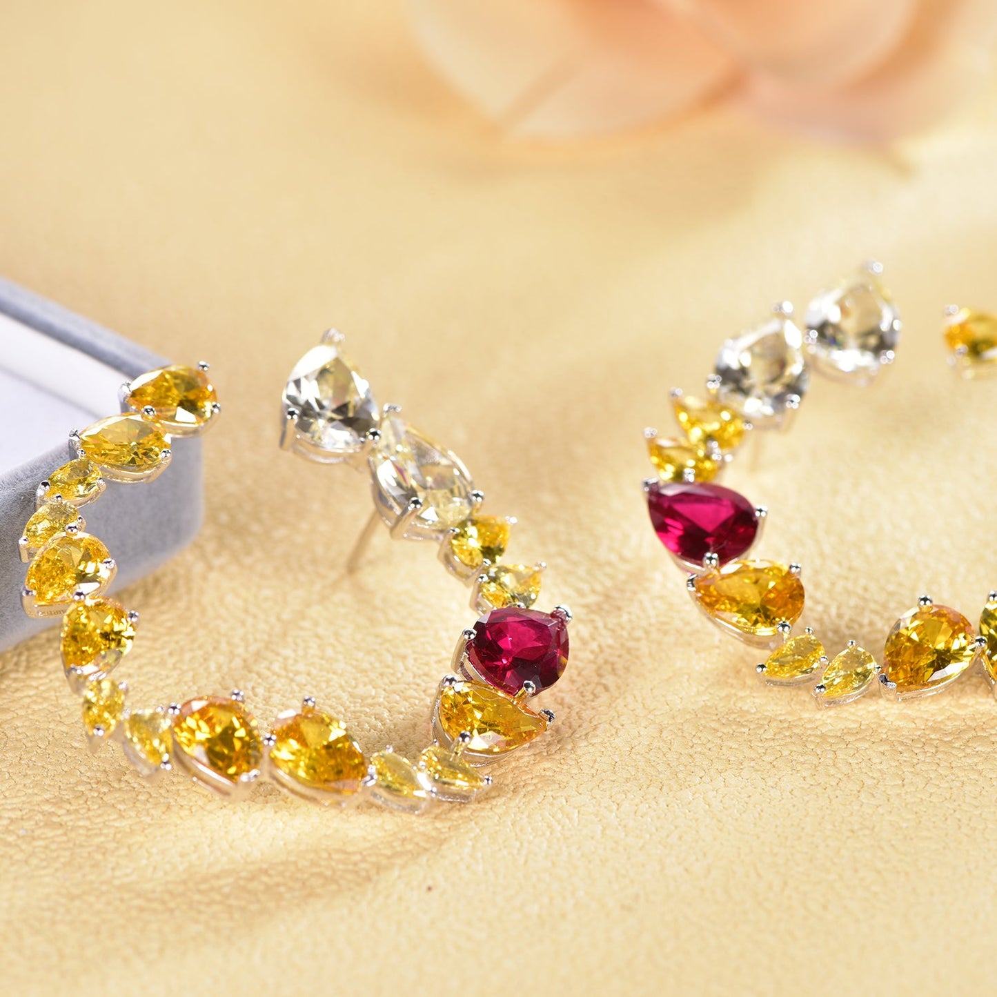 925 silver earrings with 14K gold plating color CZ AE303222 Kirin Jewelry