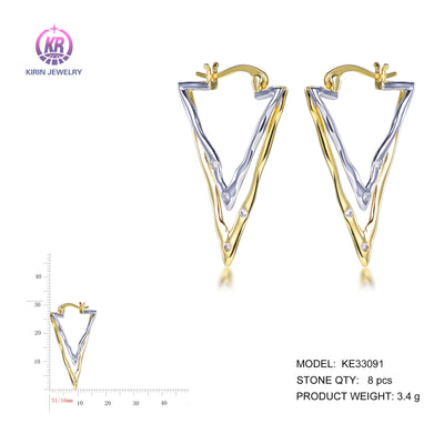 925 silver earrings with 2-tone plating rhodium and 14K gold CZ KE33091 Kirin Jewelry