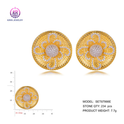925 silver earrings with 2-tone plating rhodium and 14K gold CZ SET87998E Kirin Jewelry
