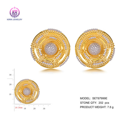 925 silver earrings with 2-tone plating rhodium and 14K gold CZ SET87999E Kirin Jewelry