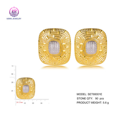 925 silver earrings with 2-tone plating rhodium and 14K gold CZ SET88001E Kirin Jewelry