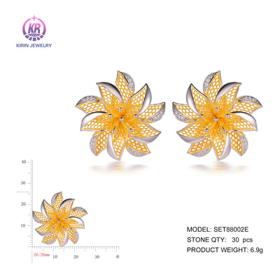 925 silver earrings with 2-tone plating rhodium and 14K gold CZ SET88002E Kirin Jewelry