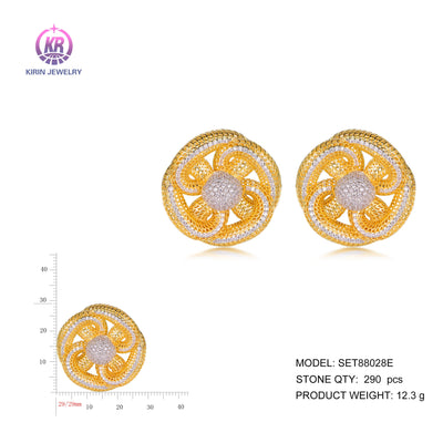 925 silver earrings with 2-tone plating rhodium and 14K gold CZ SET88028E Kirin Jewelry