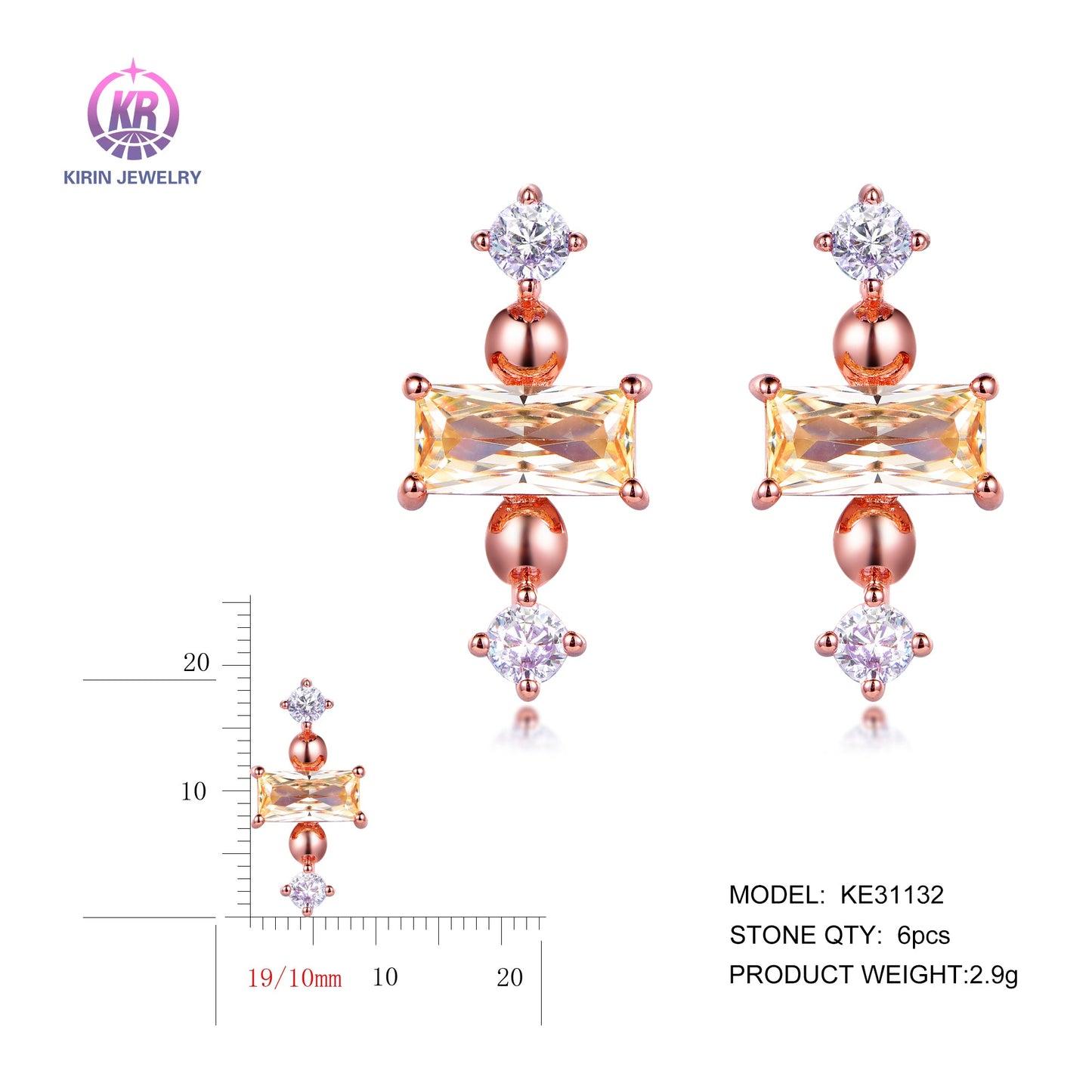 925 silver earrings with rose gold plating color CZ KE31132 Kirin Jewelry