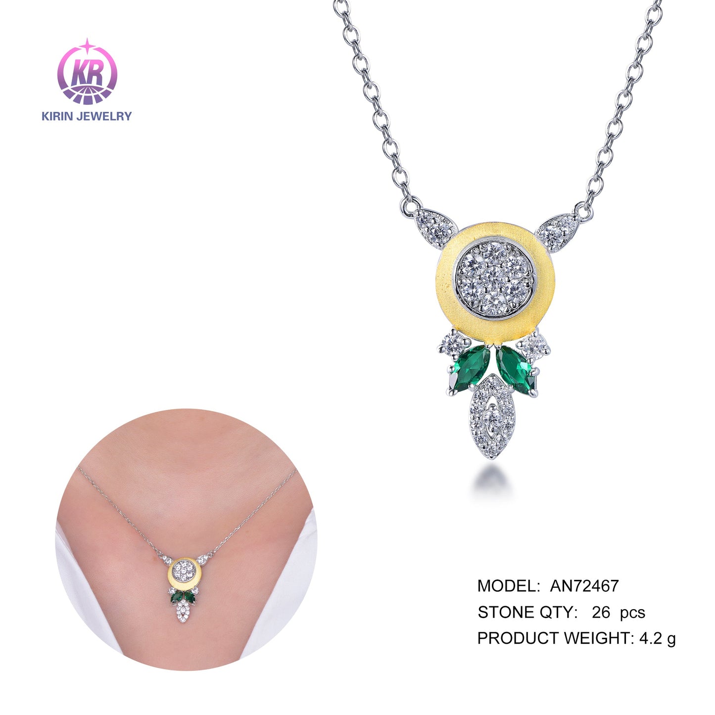 925 silver necklace with rhodium plating CZ 72467 Kirin Jewelry