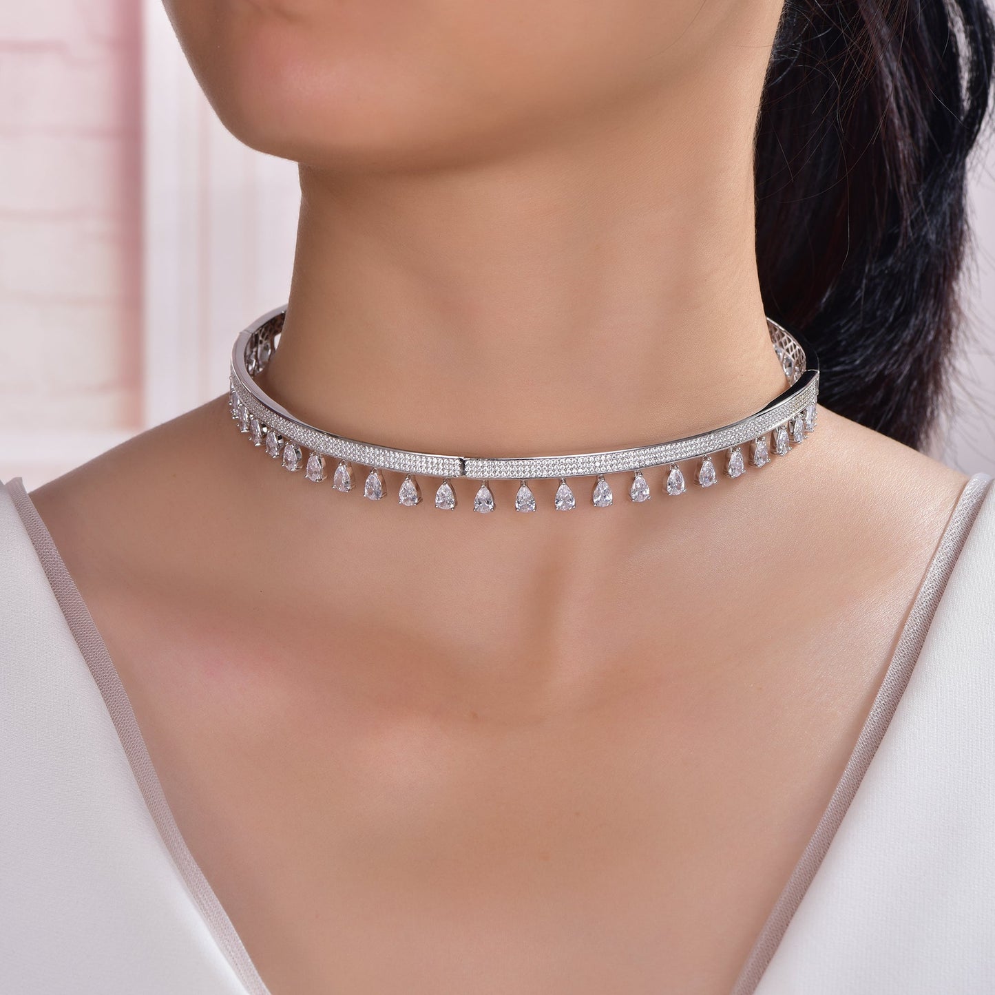 925 silver necklace with rhodium plating CZ AN72979 Kirin Jewelry