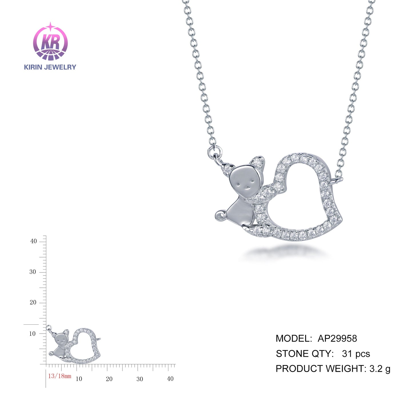 925 silver necklace with rhodium plating CZ AP29958 Kirin Jewelry