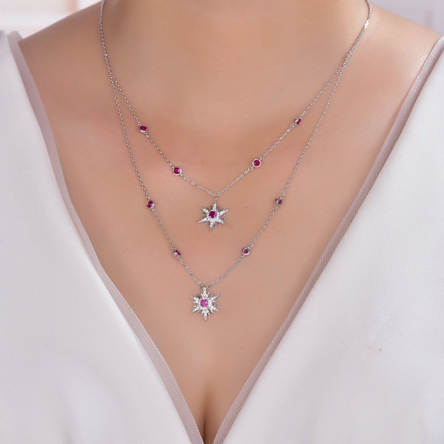 925 silver necklace with rhodium plating ruby CZ SET87100N Kirin Jewelry