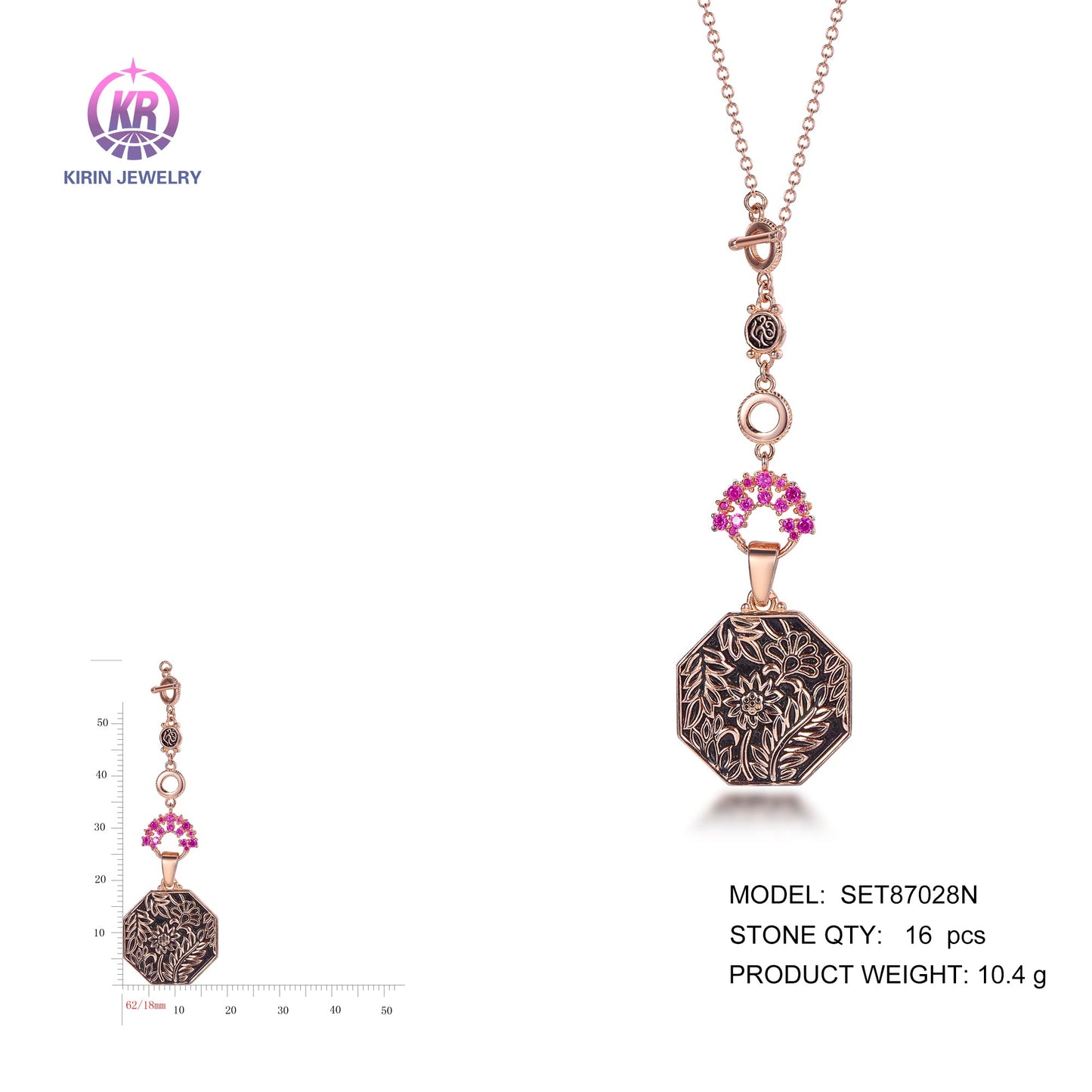 925 silver necklace with rose gold plating CZ SET87028N Kirin Jewelry