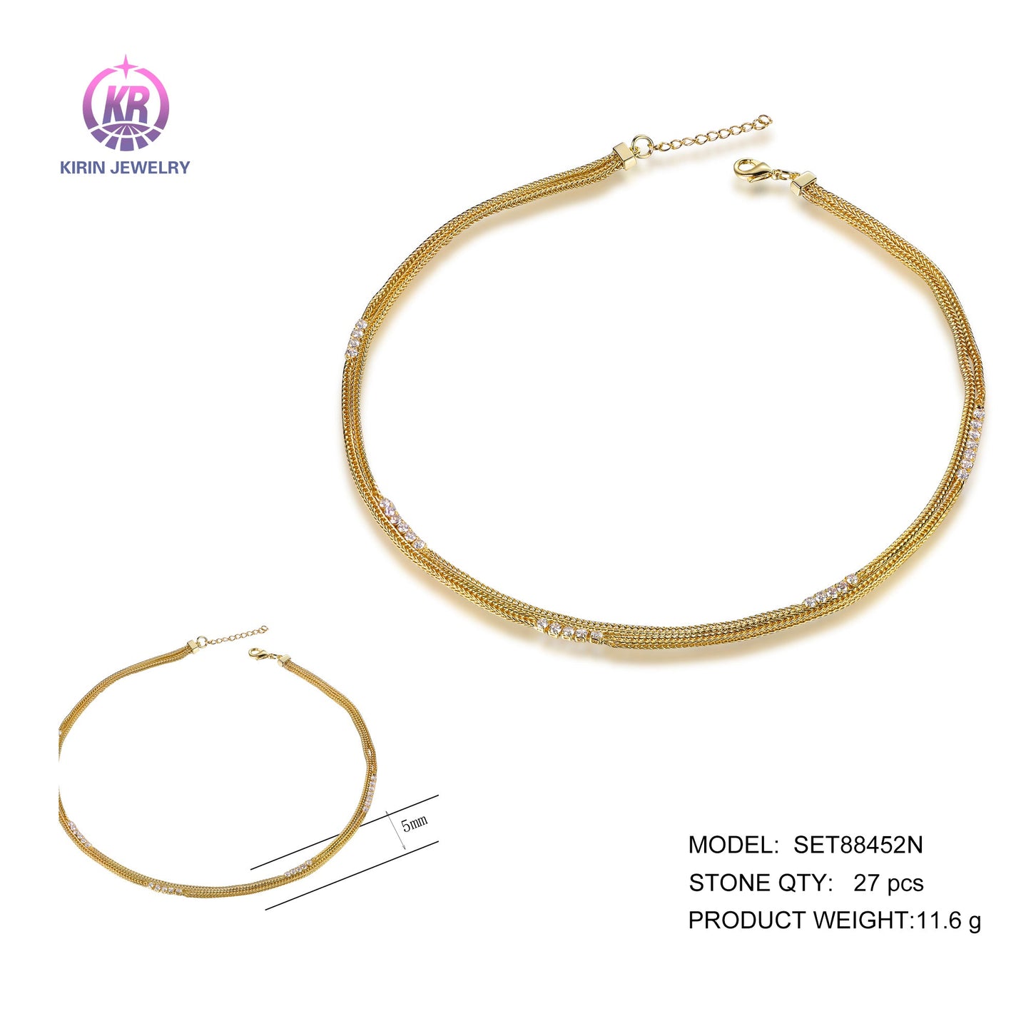 925 silver neclace with 14K gold plating CZ SET88452N Kirin Jewelry