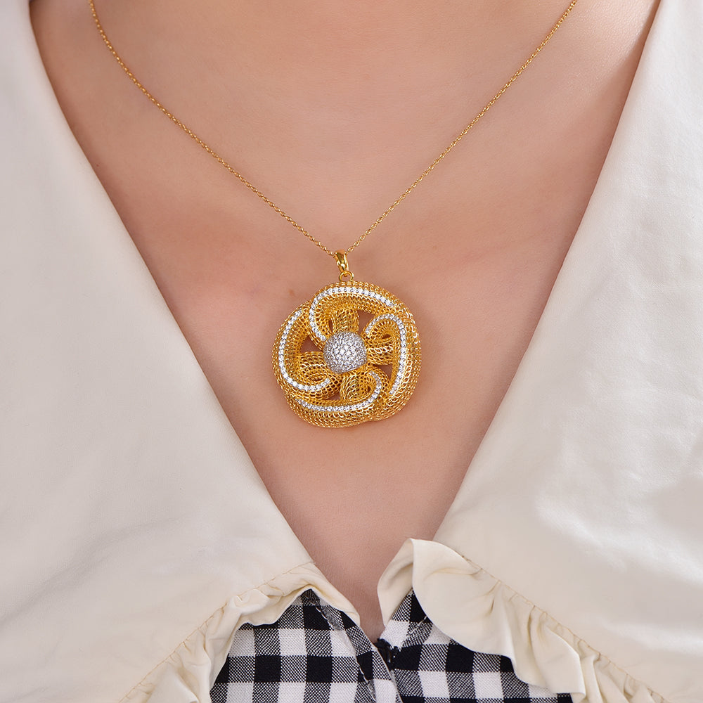 925 silver pendant with 2-tone plating rhodium and 14K gold CZ SET88028P Kirin Jewelry