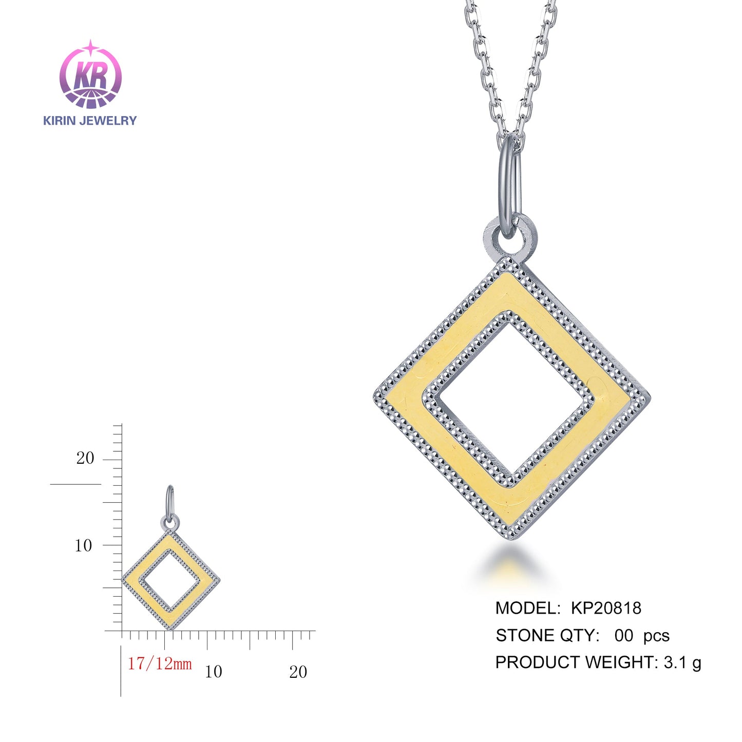 925 silver pendant with 2-tone plating rhodium and 14K gold KP20818 Kirin Jewelry