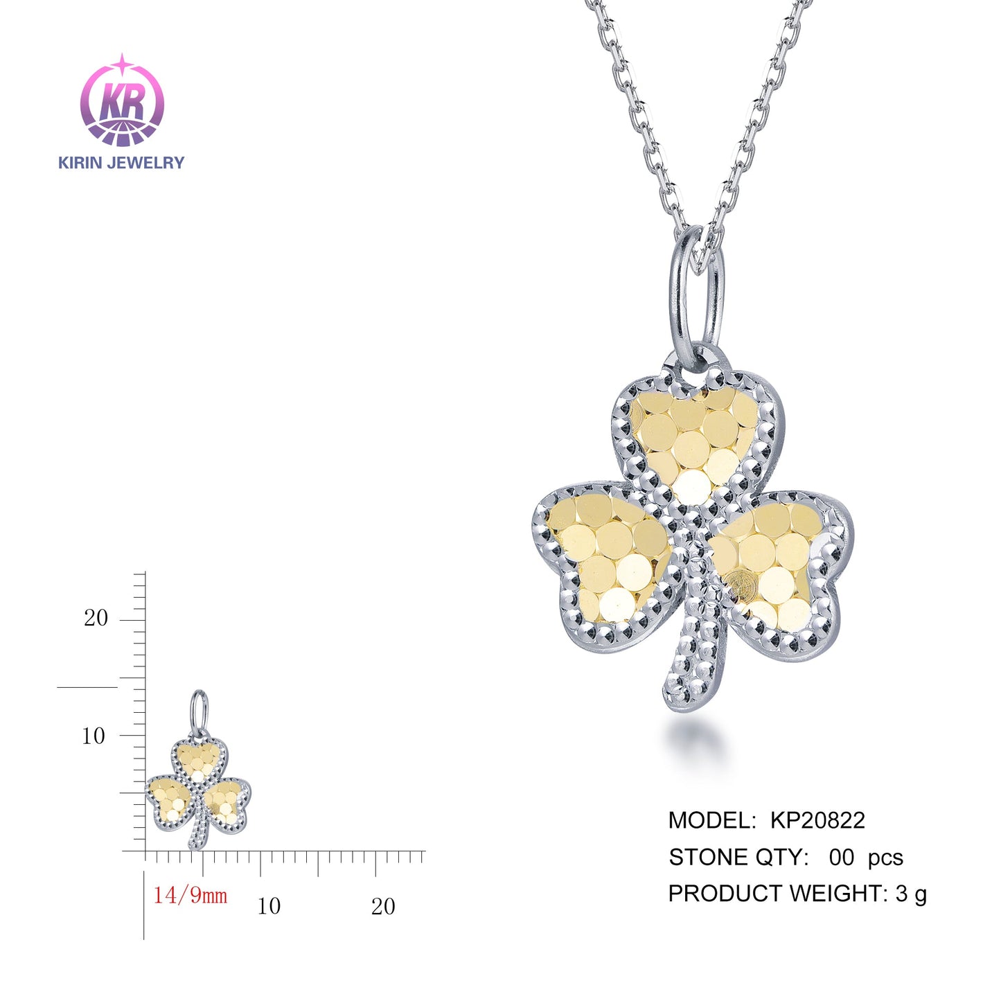 925 silver pendant with 2-tone plating rhodium and 14K gold KP20822 Kirin Jewelry