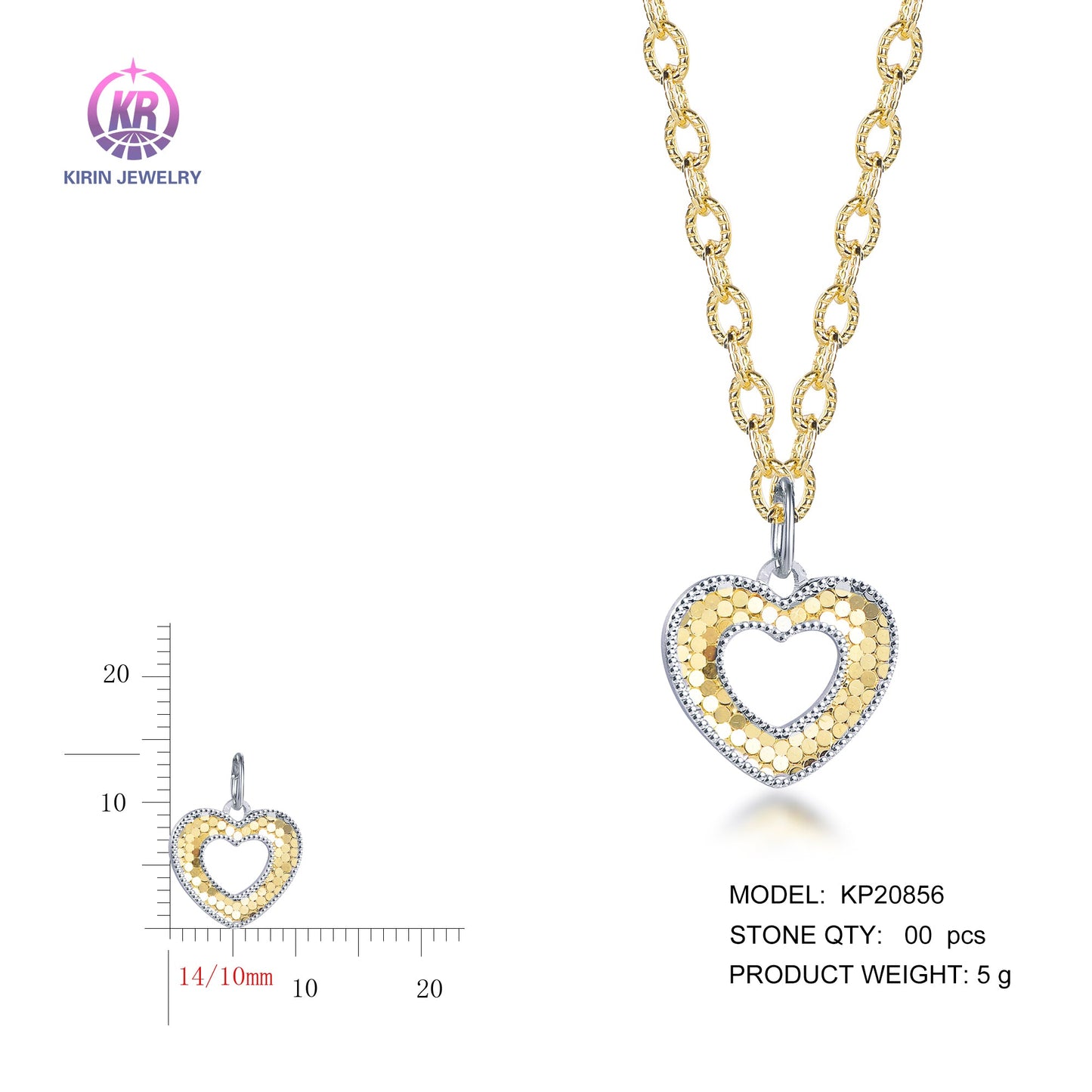 925 silver pendant with 2-tone plating rhodium and 14K gold KP20856 Kirin Jewelry