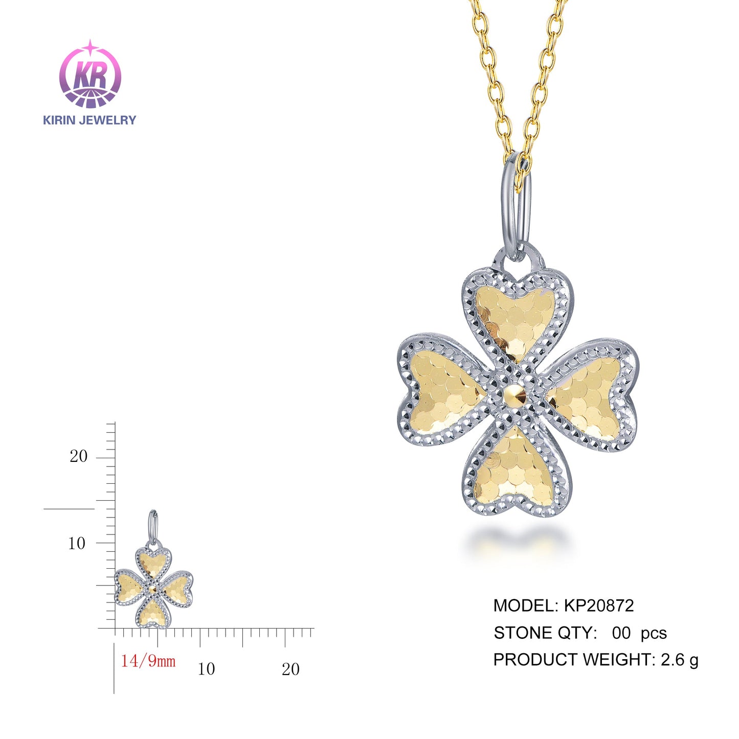 925 silver pendant with 2-tone plating rhodium and 14K gold KP20872 Kirin Jewelry
