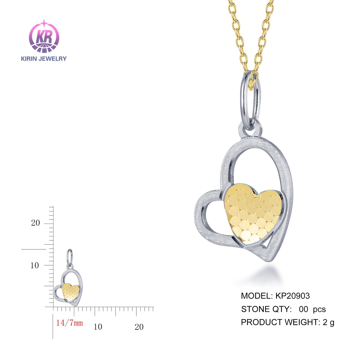 925 silver pendant with 2-tone plating rhodium and 14K gold KP20903 Kirin Jewelry