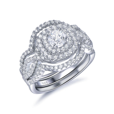 Anneau Wholesale 925 Sterling Silver CZ Wedding Rings Set Bridal 925 Silver Jewelry Ring Set Bridal Wedding Engagement Ring Set Kirin Jewelry