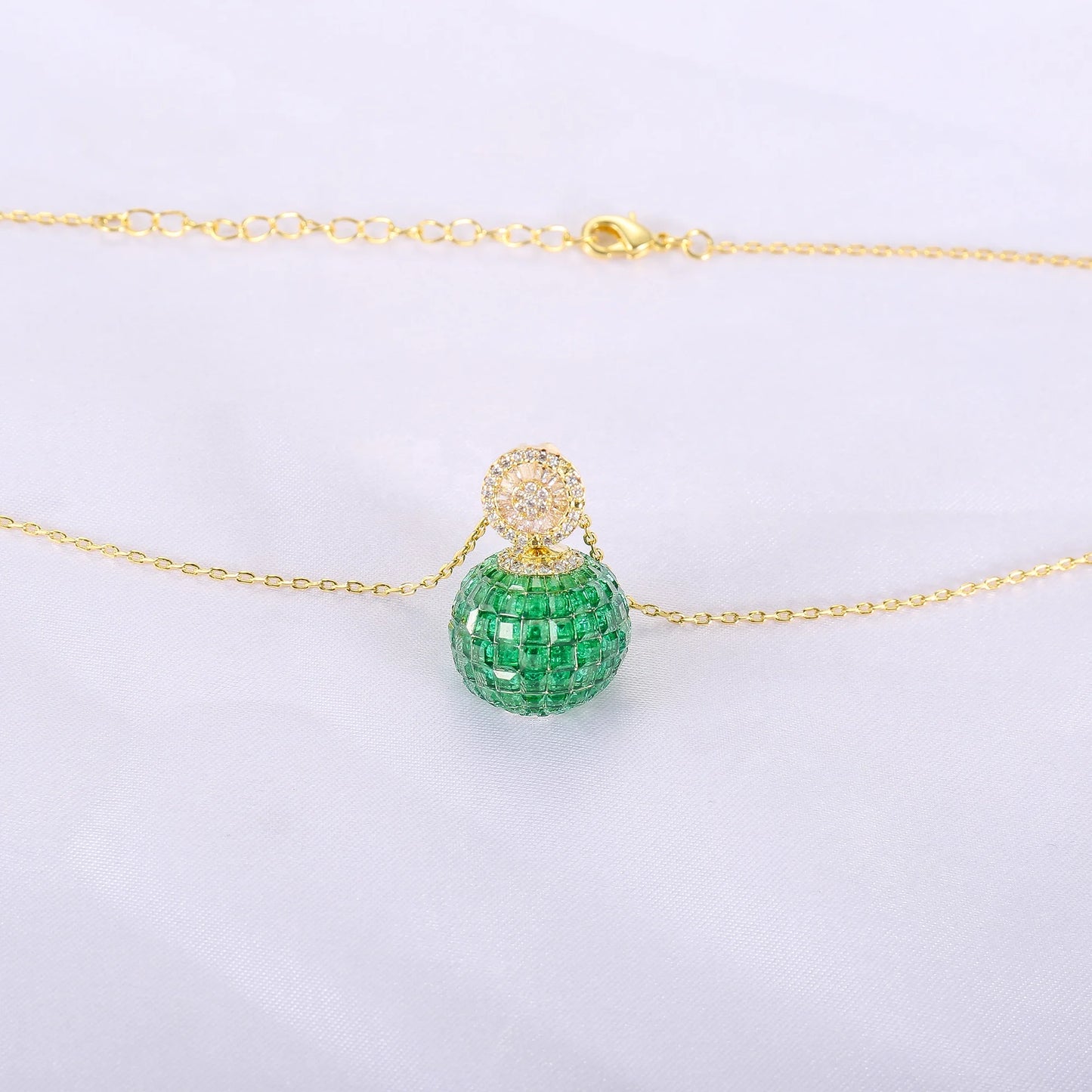 Crystal Slide Ball Pendant Necklace 18" green spinel pave ball pendant 18k gold necklace pendant Kirin Jewelry