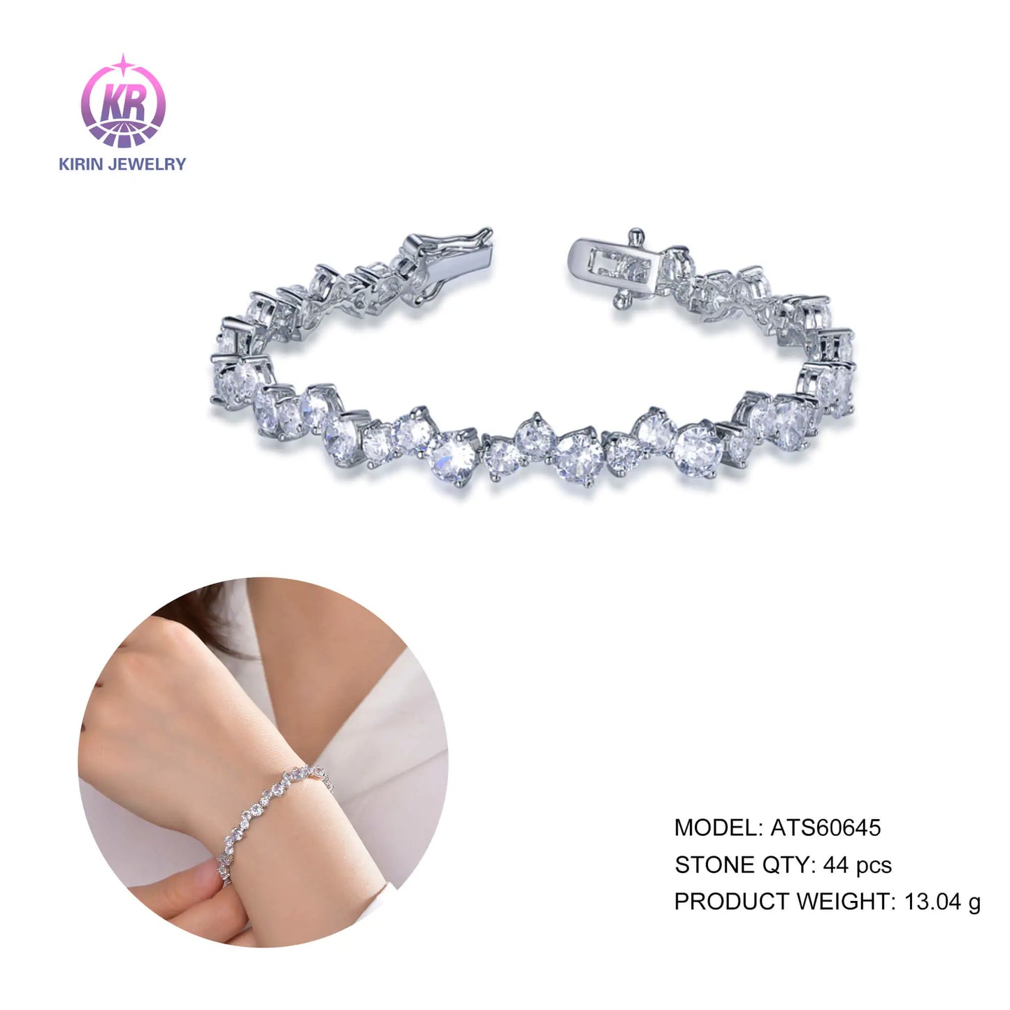 Custom 925 Silver CZ Simulated Diamond Link Chain Bracelet for Women
