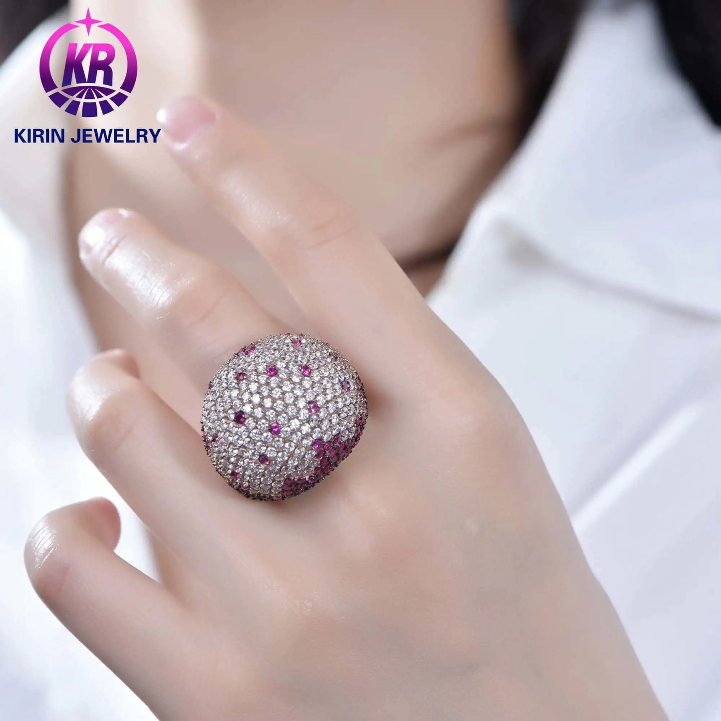 Custom Big Full Punk Statement Engagement Pave Dome Ring for Women