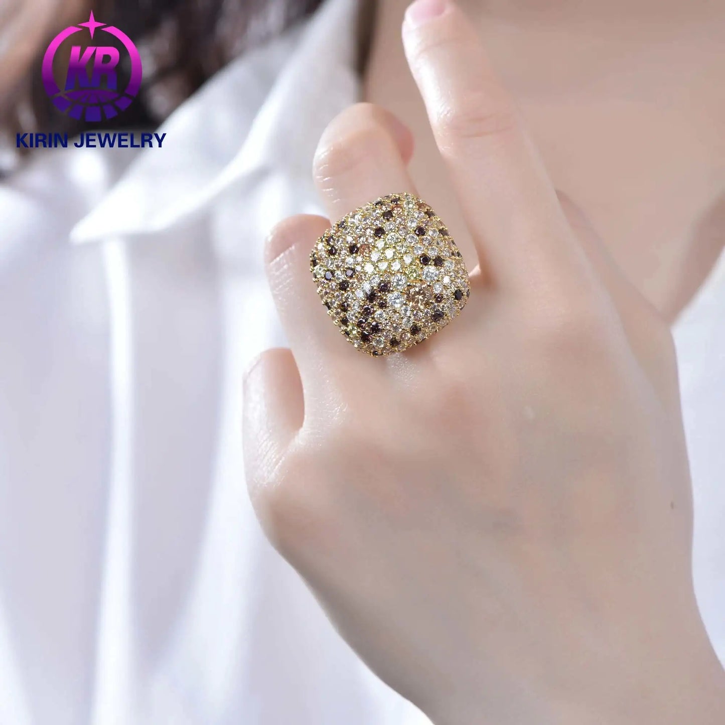 Custom Colorful CZ Statement Pave Engagement Rings for Women