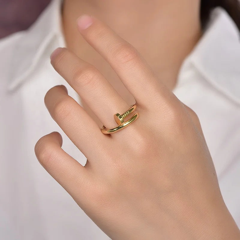 Custom Gold Plated Nail Curved Shape Stackable Engagement Statement Rings for Women
