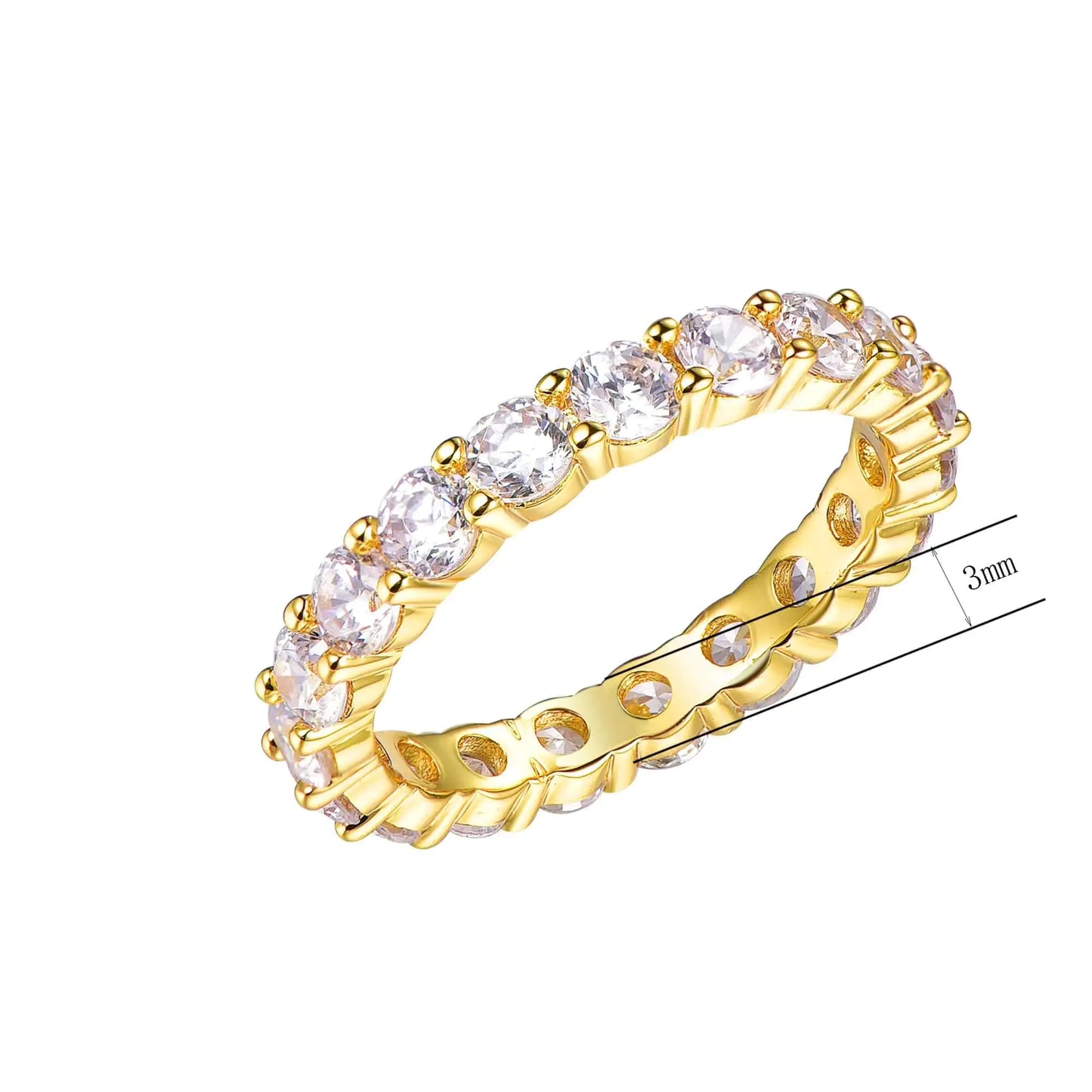 Custom Gold Plated Round-Cut CZ All-Around Eternity Band Engagement Ring