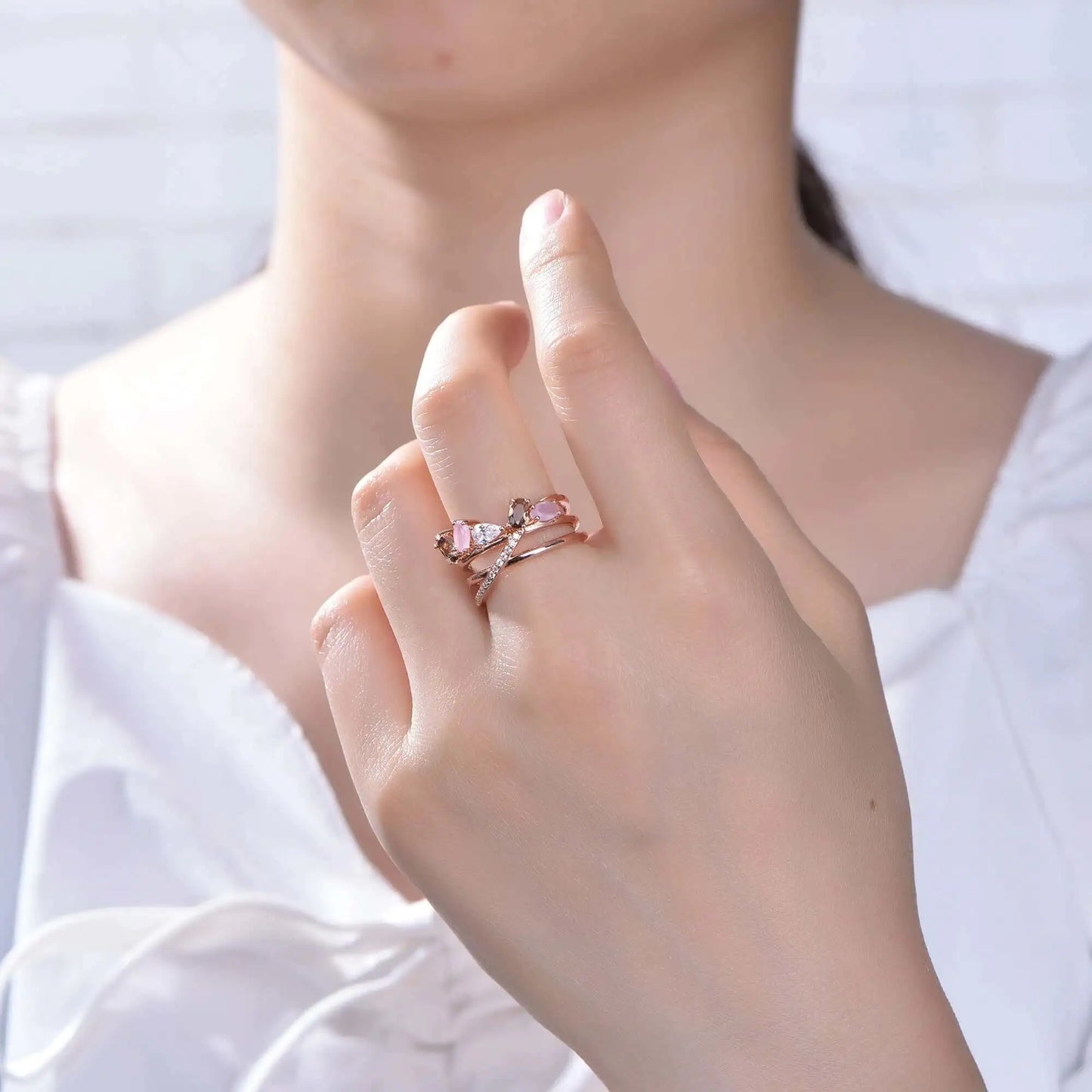 Custom Rose Gold Plated Split Shank Coloured Gemstone Engagement Rings for Women