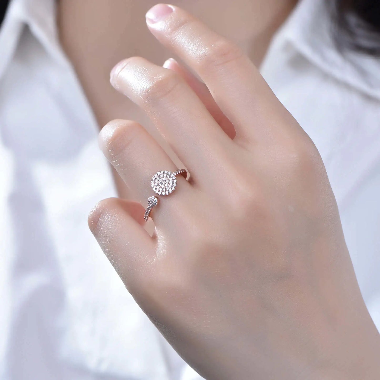 Custom Silver Adjustable Open Geometric Engagement Rings for Women