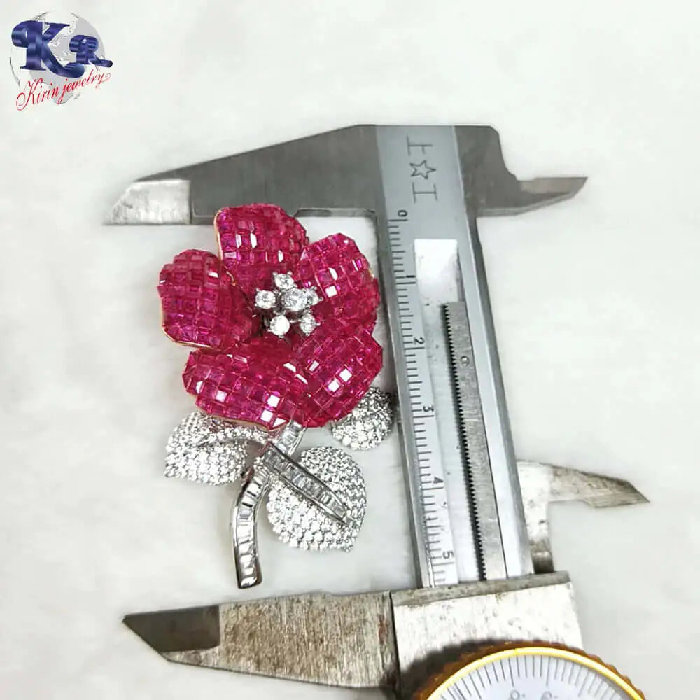 Custom Silver CZ & Corundum & Spinel Simple Vintage Flower Brooches