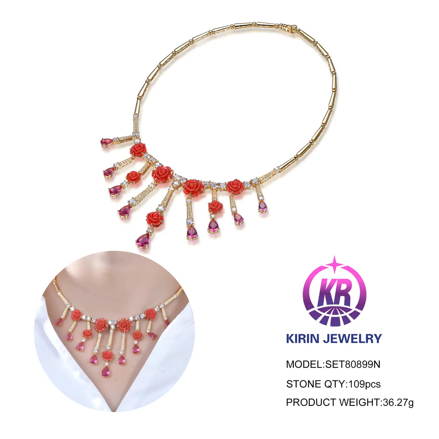 Custom Silver CZ & Purple Gemstone Cascade Necklace Bridal Fashion Jewelry Sets