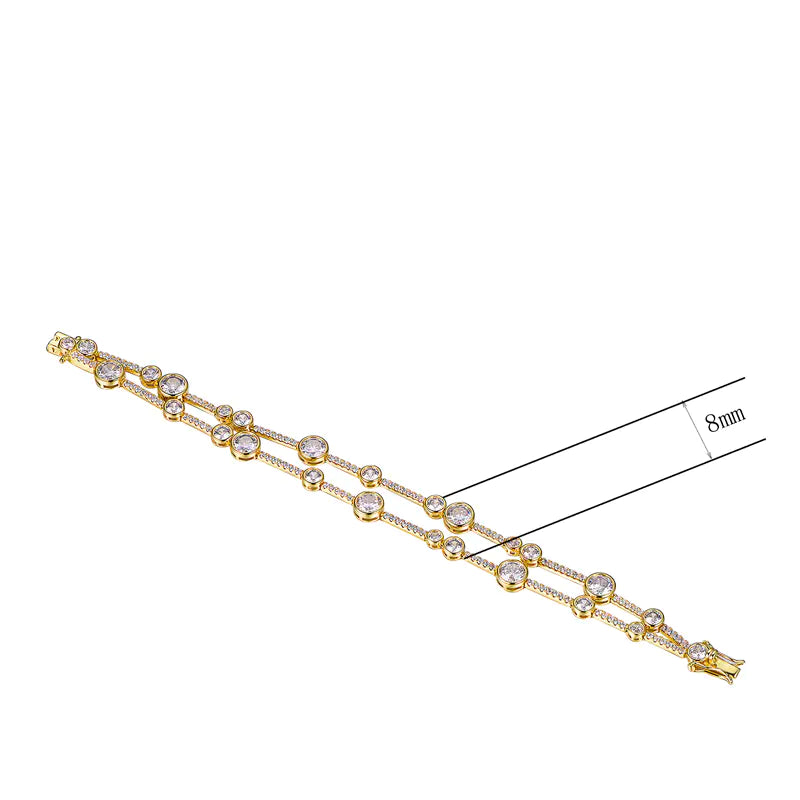 Custom Silver CZ Round Bezel Set 2 Strand Bracelet